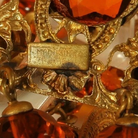 ART DECO CZECH Necklace 1930s Signed Lavalier TOPAZ CITRINE PASTE 15 in Choker - Picture 12 of 12